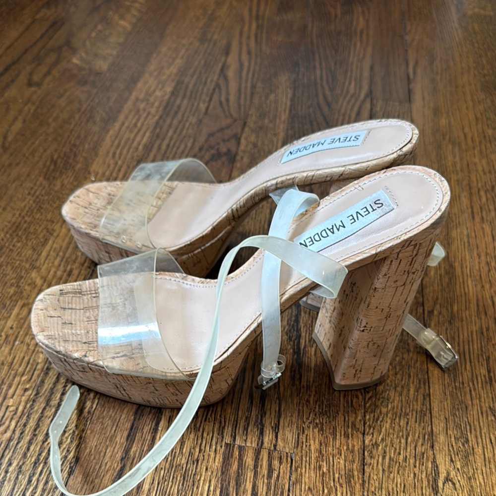 Steve Madden Women's Clear and Tan Platform Heels